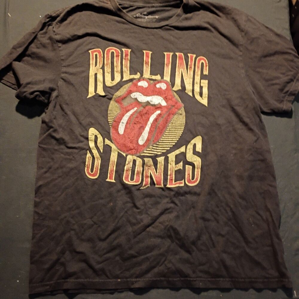 Rolling Stones Tongue Logo Black Graphic T-Shirt Size L Rock Pop Music Tee